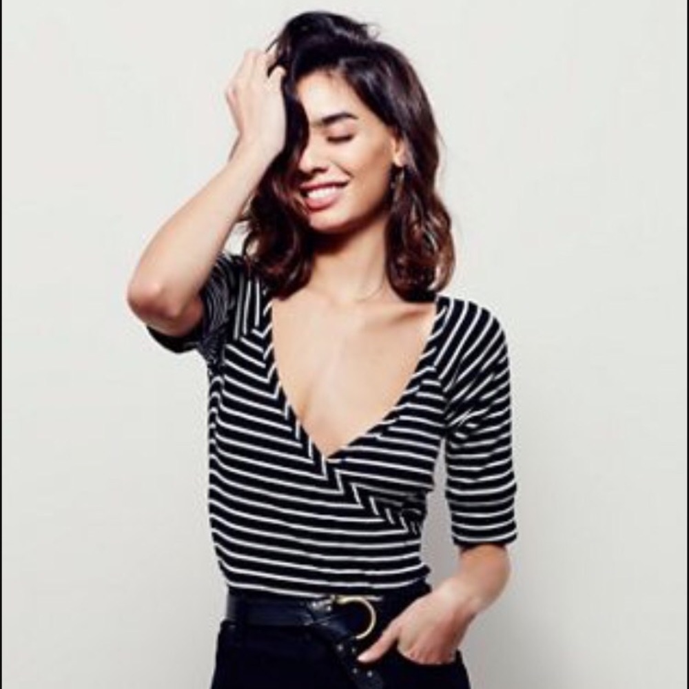 ⭐️FINAL PRICE⭐️  free people black white striped v neck